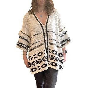 Anthropologie Margot Long Poncho Fringe Sweater